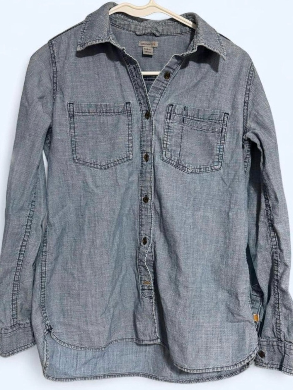 Carhartt Women’s Chambray Denim button up Top, Small (4/6), 100% cotton